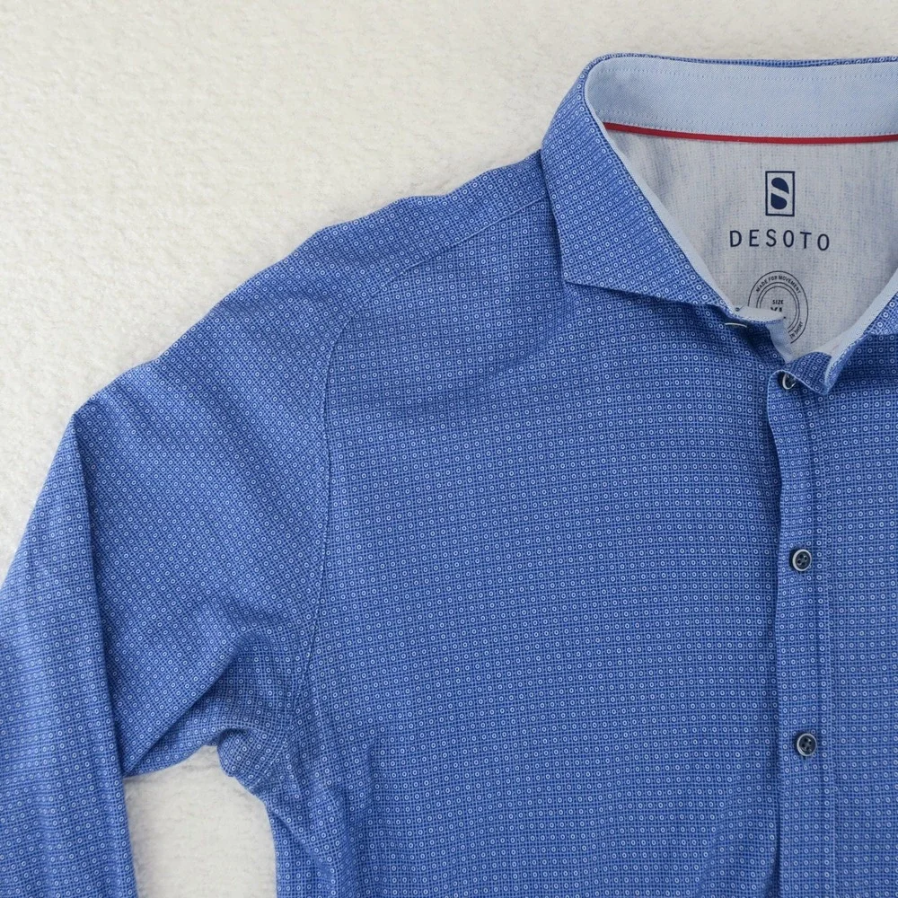 Desoto Made For‎ Movement Button Up Shirt Mens XL Blue Cotton Stretch